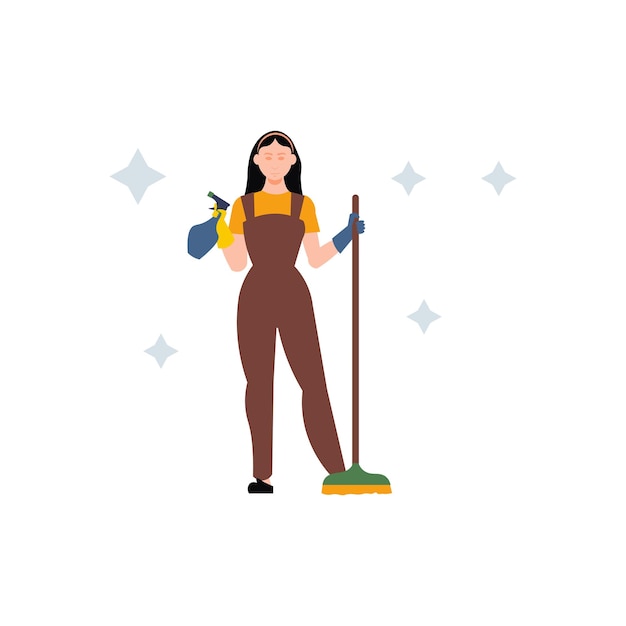 Vector the girl is holding a cleaning brush