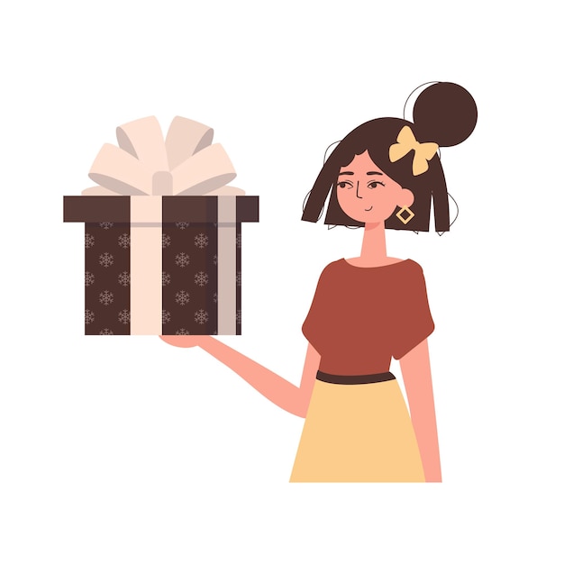 Vector the girl is holding a gift modern character style