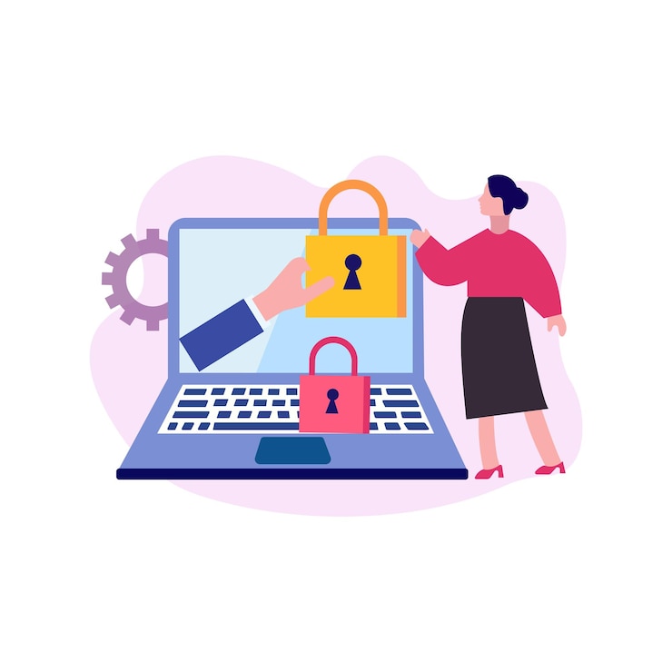 Vector the girl is holding the lock