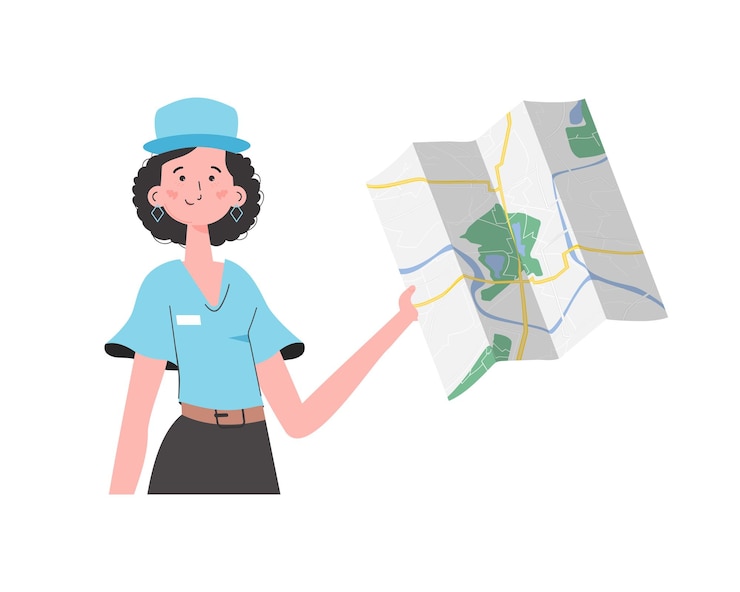Vector the girl is holding a map the modern trendy character is depicted to the waist isolated on white background vector illustration