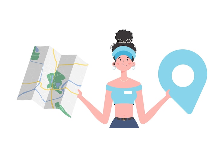 Vector the girl is holding a map the trendy character is depicted to the waist isolated vector illustration