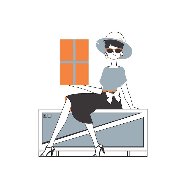 Vector the girl is holding a parcel delivery concept linear trendy style isolated on white background vector illustration