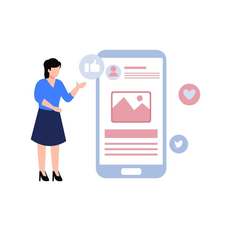 Vector girl is liking the post on social media
