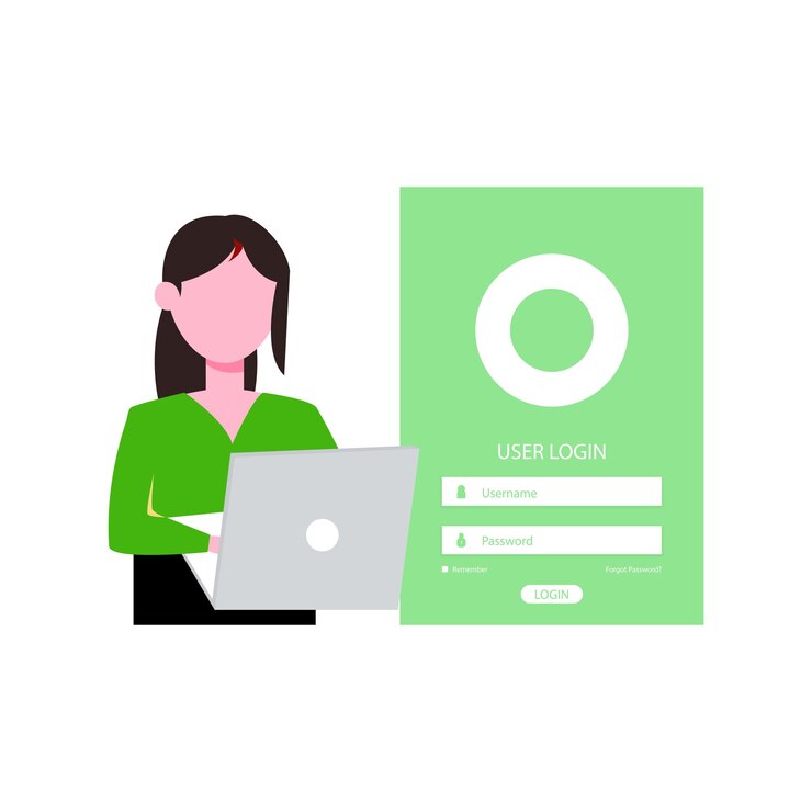 Vector girl is logging into an account