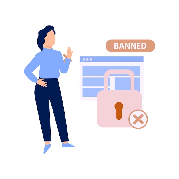 the girl is looking at the banned security