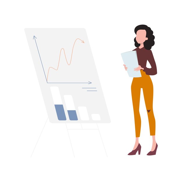 Vector a girl is looking at a business graph