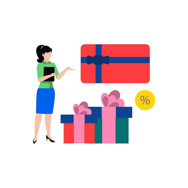 The girl is looking at the gift boxes