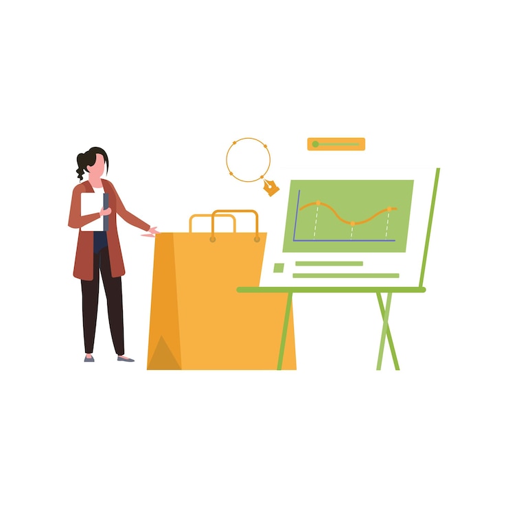 Vector a girl is looking at a marketing graph