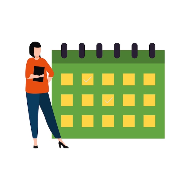 The girl is looking at the schedule calendar.