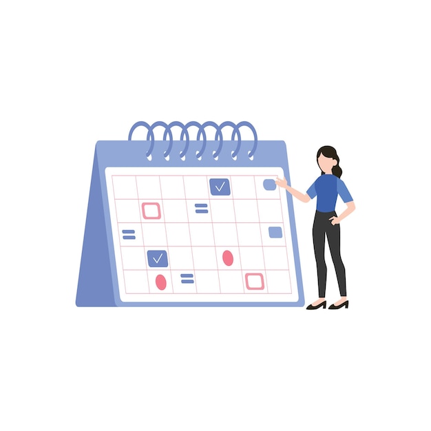 The girl is looking at the schedule on the calendar
