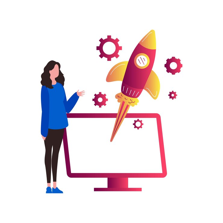 Vector the girl is looking at the startup setting