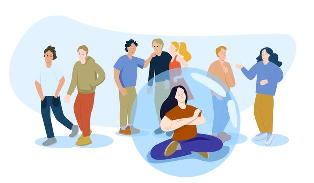 the girl is offended that no one in the company pays attention to her so she herself does not make contact with anyone concept of resentment and social isolation