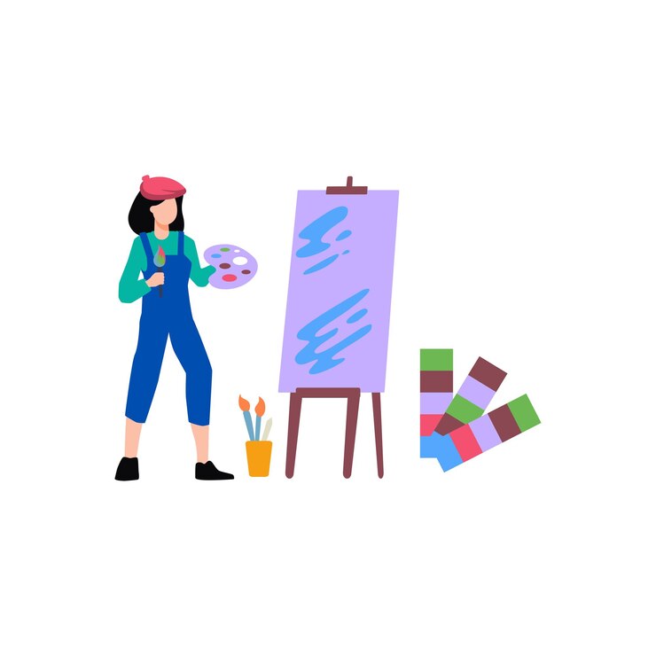 Vector the girl is painting on the art board