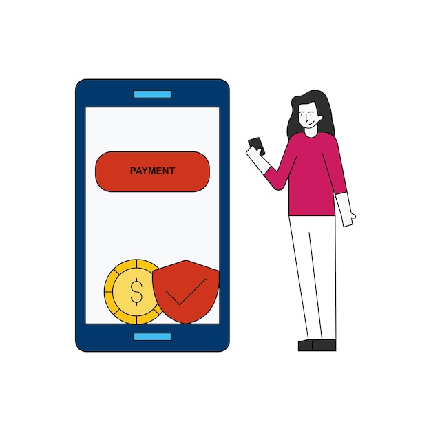 少女は携帯電話からオンラインで支払いをしています