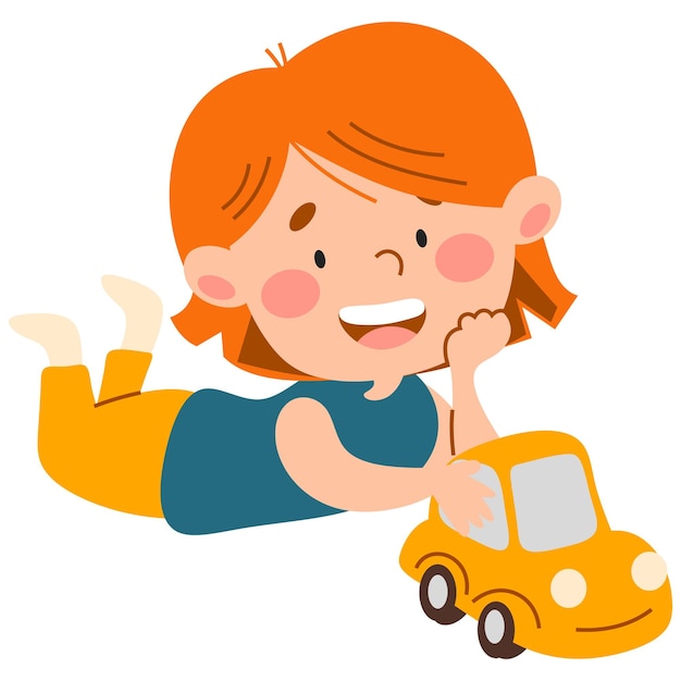 A girl is playing with a car