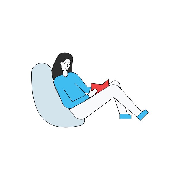 女の子は窓辺で本を読んでいます