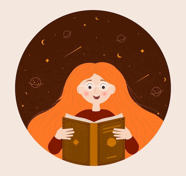Vector girl is reading book