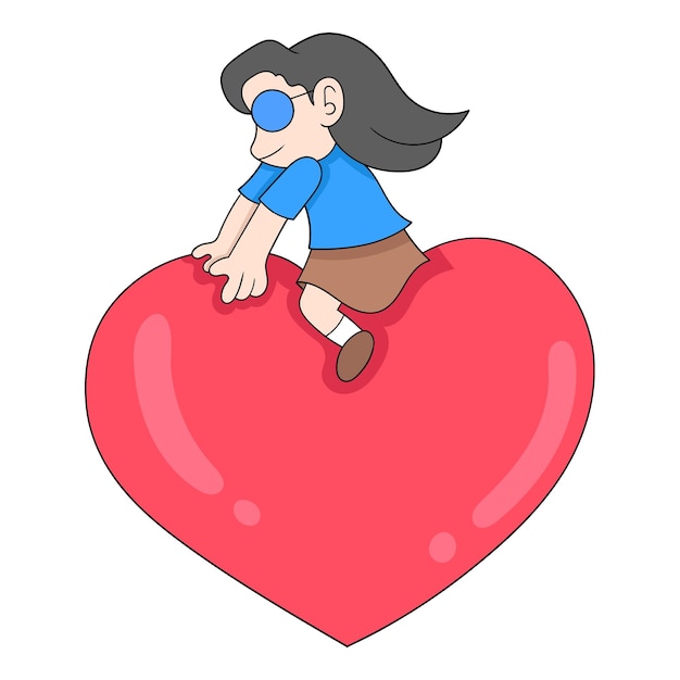 Girl is riding big valentine love doodle icon image kawaii