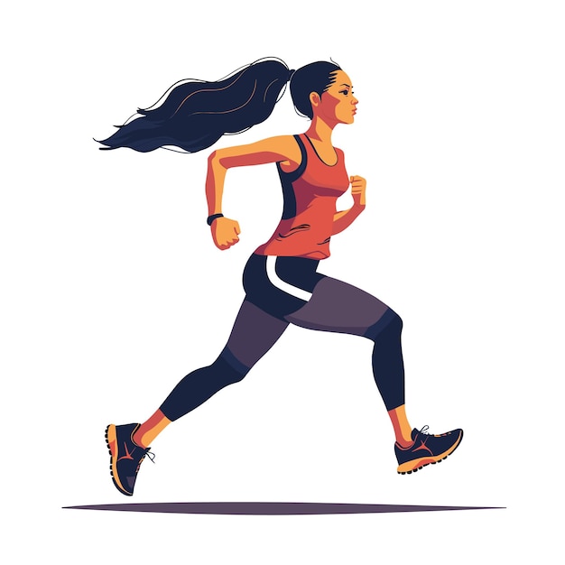 A girl is running on a white background