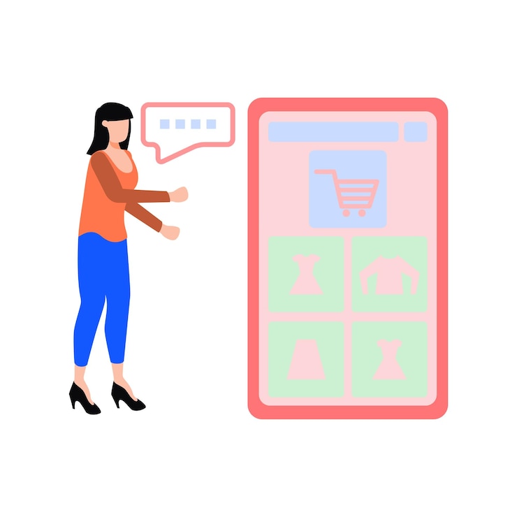 Vector the girl is shopping online