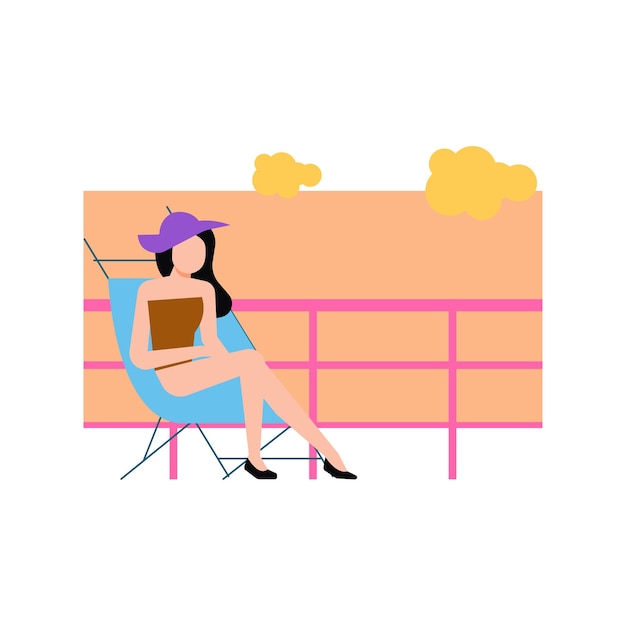 The girl is sitting on a chair during summer vacation
