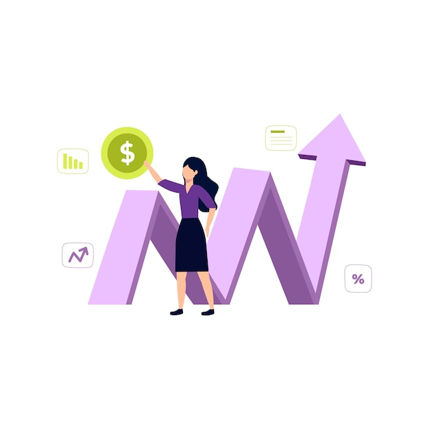 Vector the girl is standing next to the dollar graph