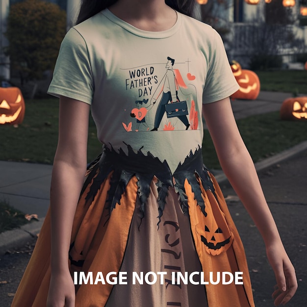 Vector a girl is standing in front of a pumpkin patch with a picture of a woman in a dress that says  photos day