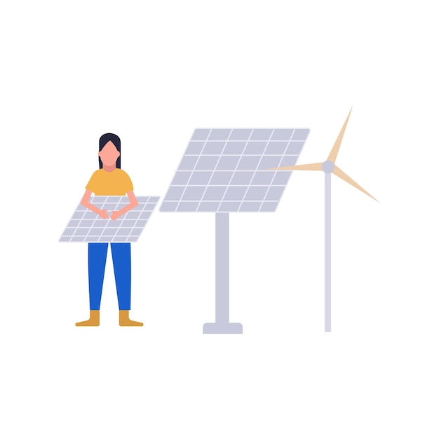 A girl is standing holding a solar panel plate