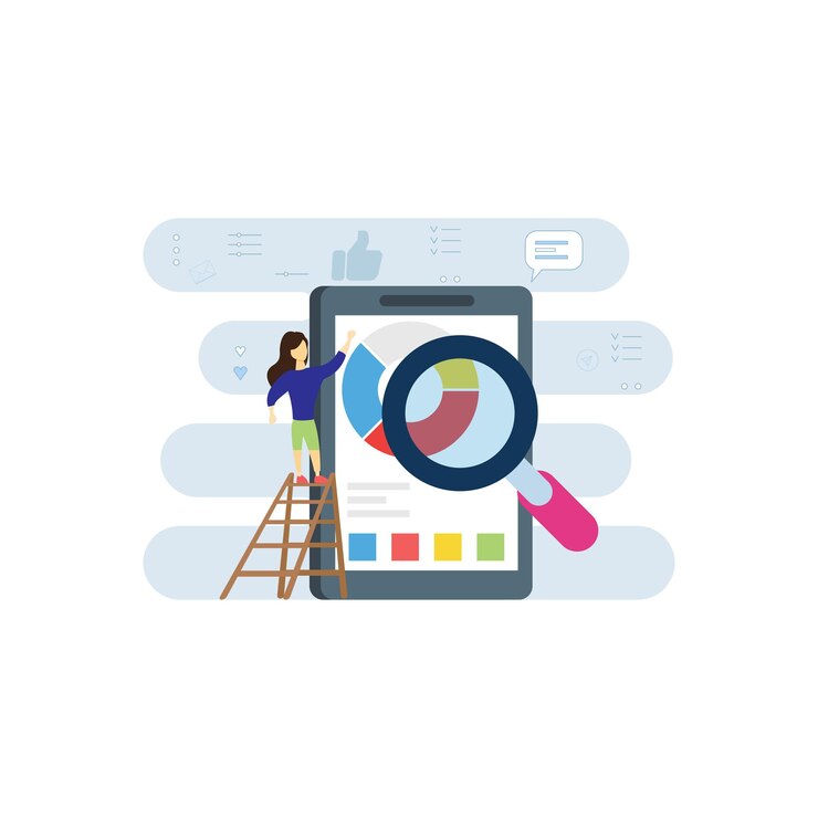 Vector the girl is standing on ladder and search something on chart