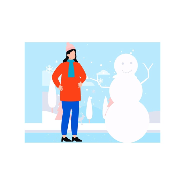 Vector the girl is standing next to the snowman