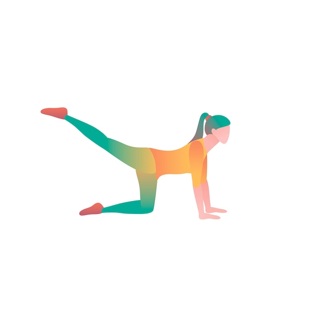 Girl is stretching in a gym flat vector illustration