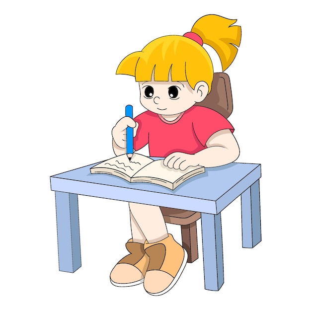 Vector girl is studying hard to prepare for tomorrow exam