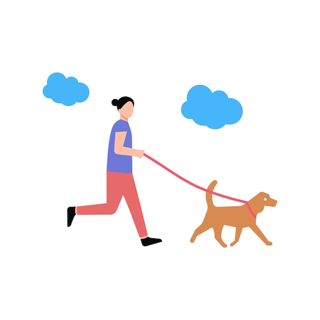 The girl is taking her pet for a walk