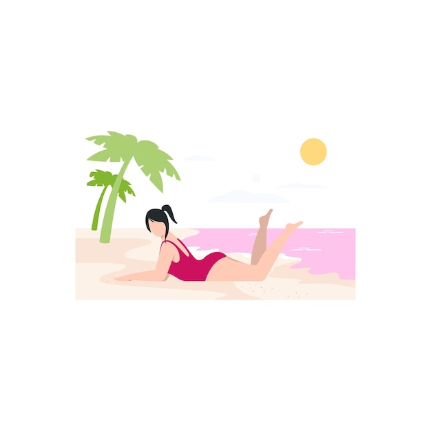 The girl is taking sun bath on beach