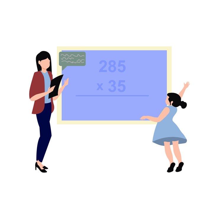 Vector the girl is teaching math in the class