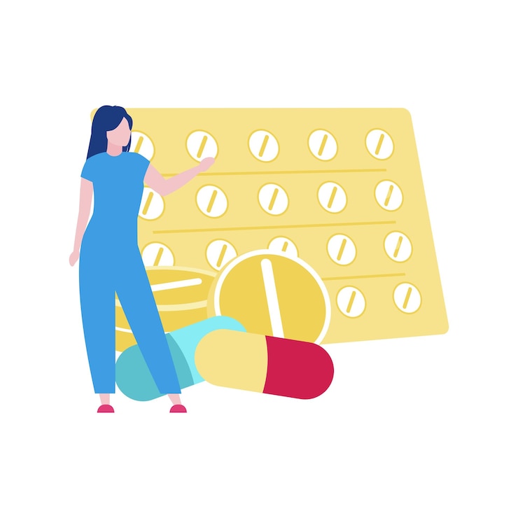 Vector ストリップの薬について話している女の子