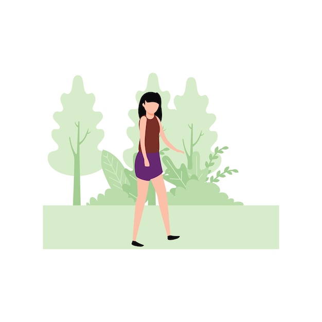 Vector the girl is walking in the forest