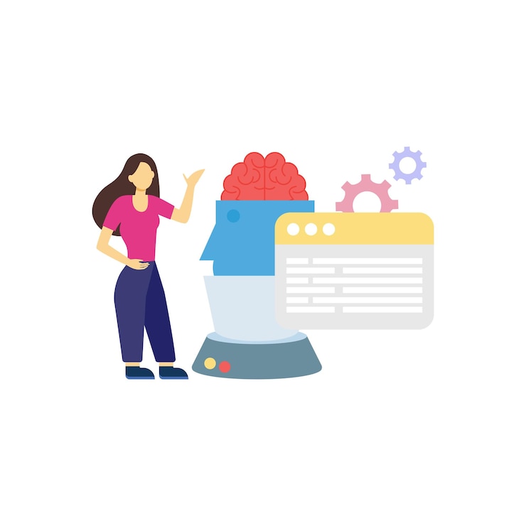 Vector the girl is working on artificial intelligence