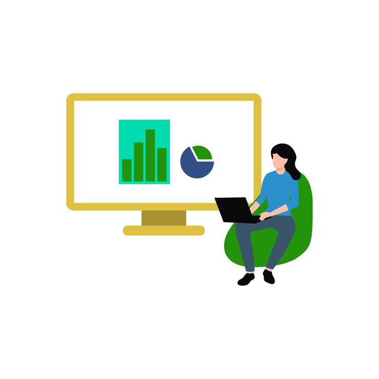 Vector the girl is working on a chart graph