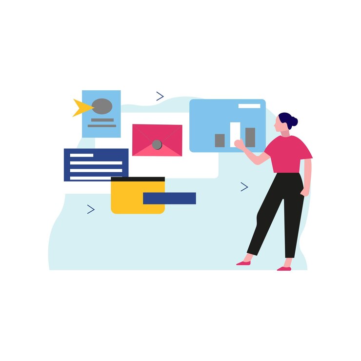 Vector the girl is working on a flowchart diagram