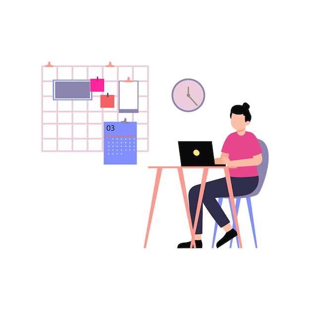 the girl is working at her desk
