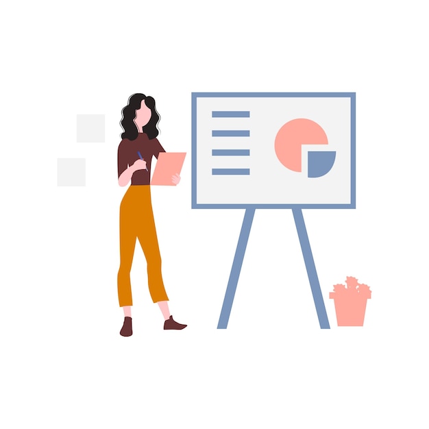the girl is working on a presentation