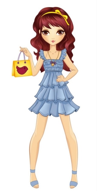 Vector girl in jeens dress do shopping