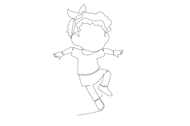 A girl jumping happily line art