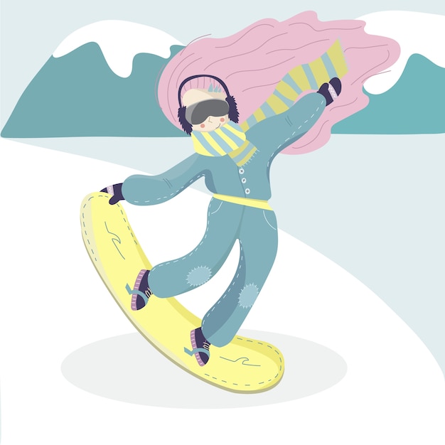 Ragazza che salta sul suo snowboard