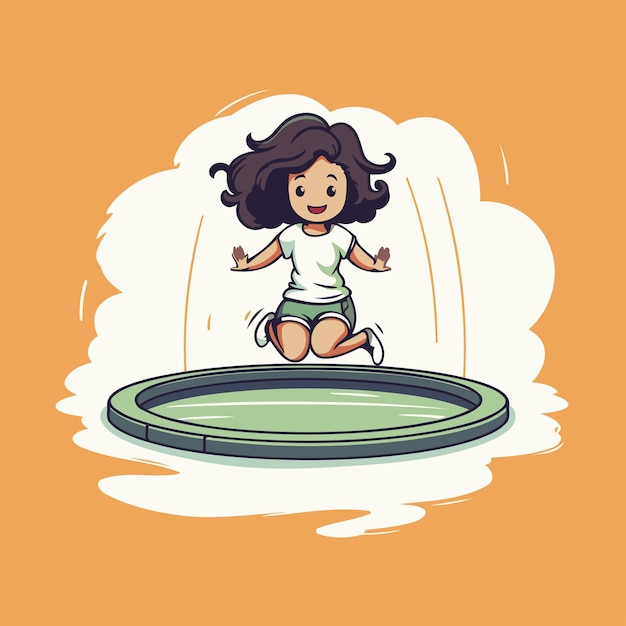 Vector girl jumping in a water fountain vector illustration in cartoon style