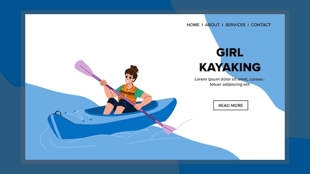 Girl kayaking vector