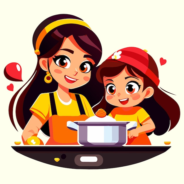 Girl kid chef cooking kitchen hand drawn flat stylish cartoon sticker icon concept isolated