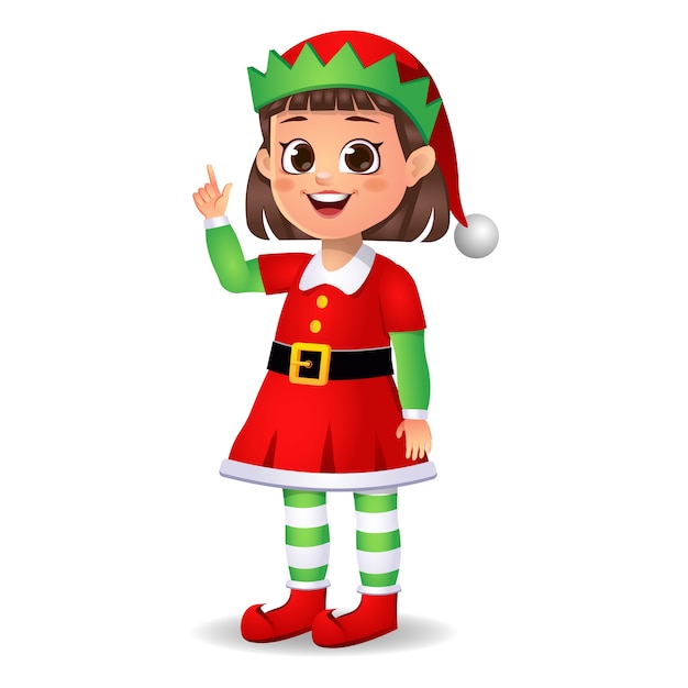 Girl kid in elf dress have idea