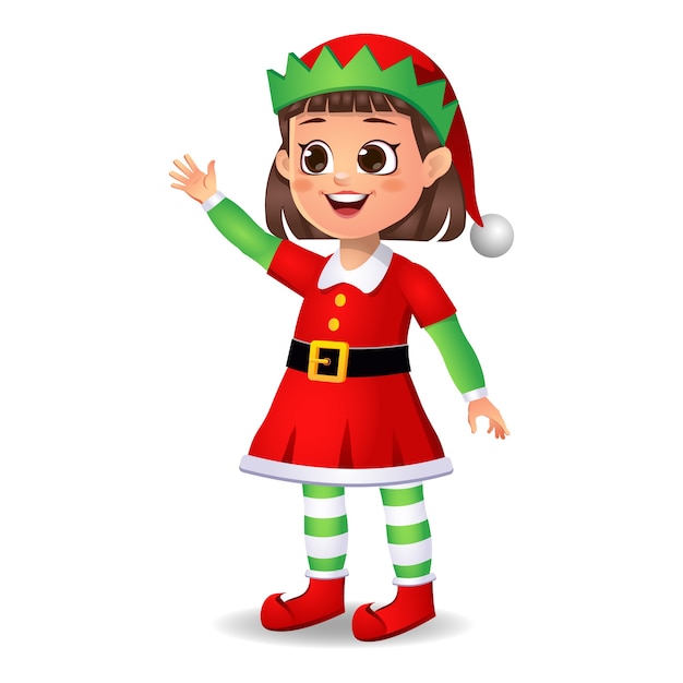 Girl kid in elf dress saying hi